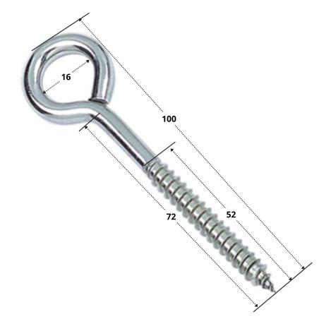 1 x Piton Bois Inox A4 6X100 Filetée sur 54 Oeil 14