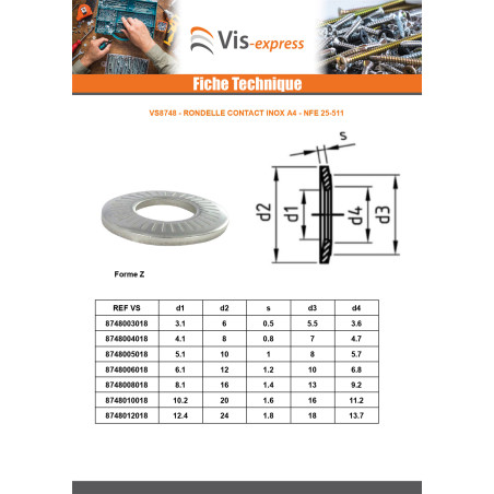 1 x Rondelles contact Inox A4 M12X24X1.8 Z
