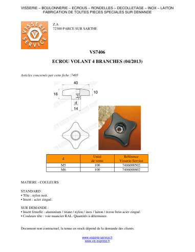 1 x Ecrou VOLANT nylon noir M6