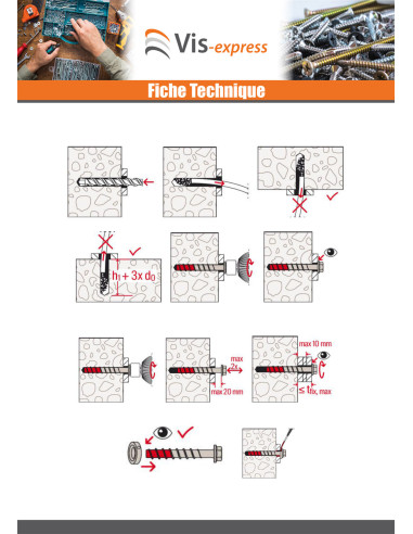 1 x Vis béton Tête hexagonale TH FISCHER...
