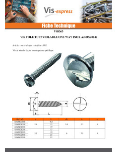Vis tôle Inviolable Tête cylindrique TC One way 6.3X75... 2