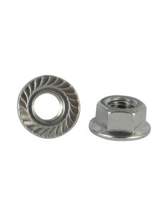Ecrou hexagonale Inox A2 Embase collerette crantée M5