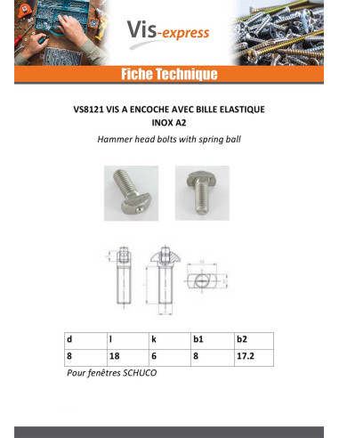 1 x Vis métaux BILLE ELAST M8X22 8X17.2 Inox A2