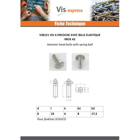 1 x Vis métaux BILLE ELAST M8X22 8X17.2 Inox A2