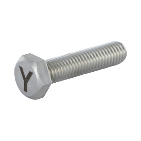 1 x Vis métaux Tête hexagonale TH 8X35 Inox A4 avec gravure de lettre "Y"