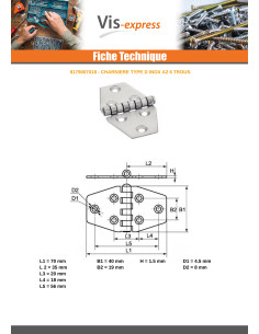 Charnière Type D 6 trous Inox A2 70X40 2