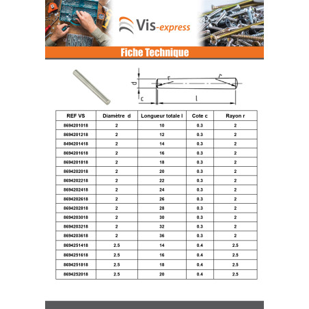 1 x Goupille Conique 2.5X22 Inox A1