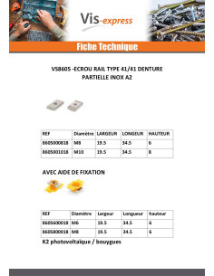 Ecrou RAIL Inox A2 19.5X34.5X8 M10 2