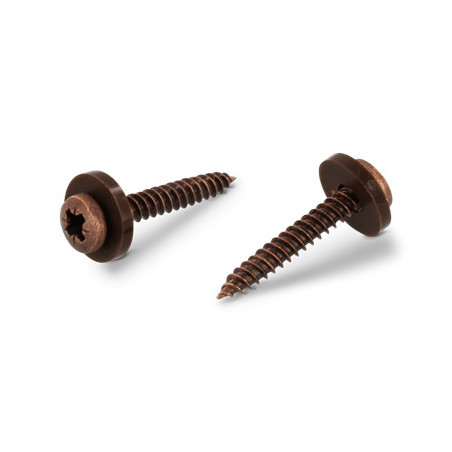 1 x Vis tôle Tête cylindrique TC Pozi N°2 + Rondelle Nylon 3.9X32 Inox A2 Marron