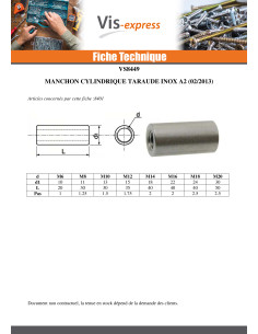 Manchon Cylindrique Taraudé M12 15X35 Inox A2 2