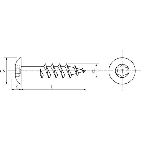 1 x Vis de facade TORX T20 5.5X38 Diamètre de tête: 12.3 Inox A2