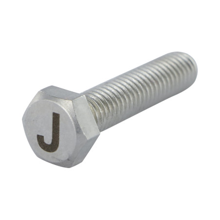 1 x Vis métaux Tête hexagonale TH 8X35 Inox A4 avec gravure de lettre "J"
