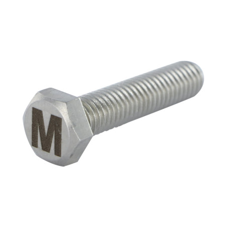 1 x Vis métaux Tête hexagonale TH 8X35 Inox A4 avec gravure de lettre "M"