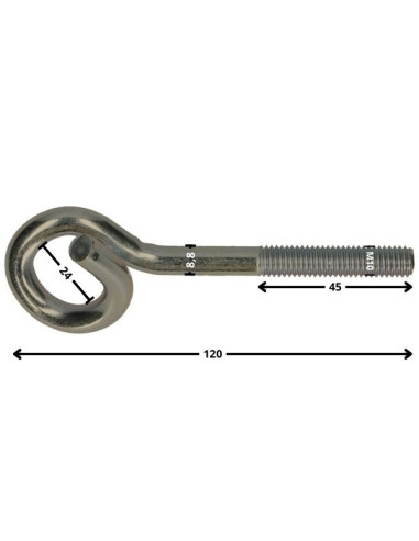 1 x Crochet gymnase Filet Métaux Inox A2 10X120