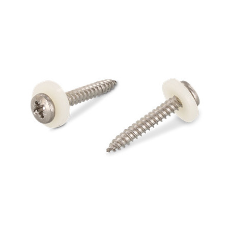 1 x Vis tôle Tête cylindrique TC Pozi N°2 + Rondelle Nylon 3.9X32 Inox A2 Naturel