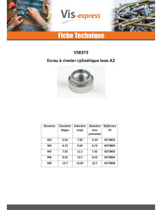 Ecrou à riveter Cylindrique M3 Epaisseur tole 14 M3 Inox A2 2