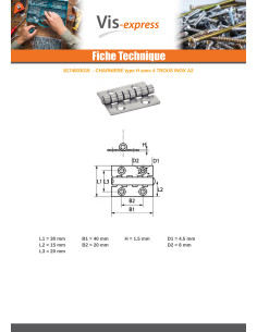 Charnière Type H 4 trous Inox A2 30X40 2