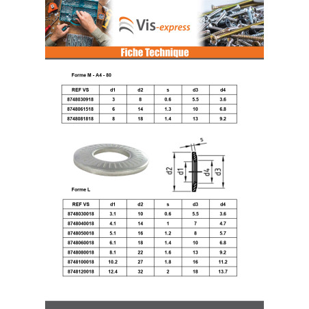 1 x Rondelles contact Inox A4 M8X22X1.6 L