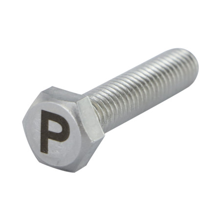 1 x Vis métaux Tête hexagonale TH 8X35 Inox A4 avec gravure de lettre "P"