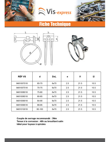 1 x Collier de serrage à double fil Diamètre 89...