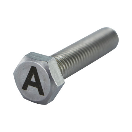 1 x Vis métaux Tête hexagonale TH 8X35 Inox A4 avec gravure de lettre "A"