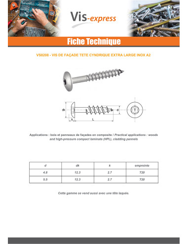 1 x Vis de facade TORX T20 4.8X38 Diamètre de...