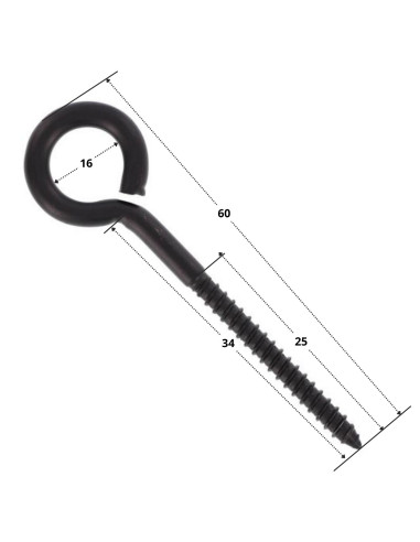 1 x Piton Bois Inox A4 Noir 6X62 Filetée sur 25...