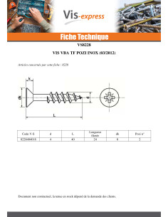 VBA Vis bois agglo Inox A2 Tête fraisée Pozi 4X40 Filetée... 2