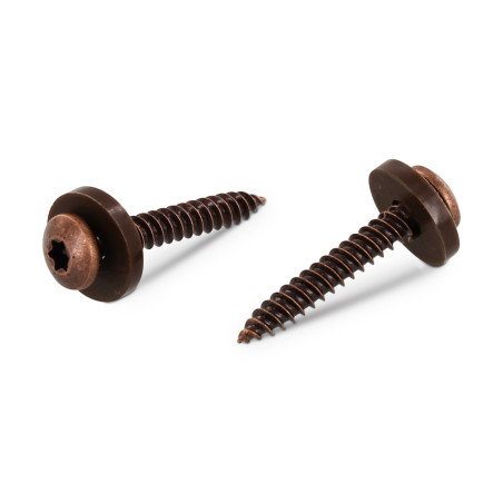 1 x Vis tôle Tête cylindrique TC TORX T15 + Rondelle Nylon 3.9X16 Inox A2 Marron