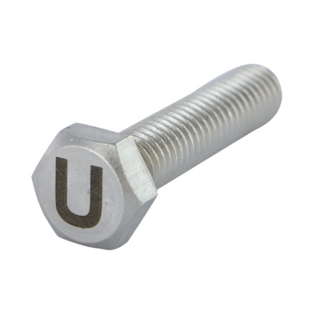 1 x Vis métaux Tête hexagonale TH 8X35 Inox A4 avec gravure de lettre "U"