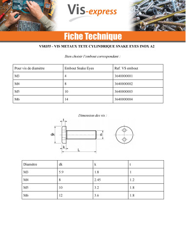 1 x Vis métaux Inviolable Tête cylindrique TC...