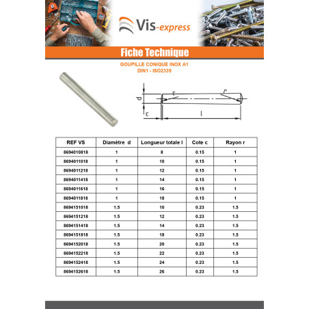 1 x Goupille Conique 6X25 Inox A1