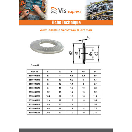 1 x Rondelles contact Inox A2 M20X40X3.2 M