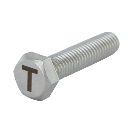 1 x Vis métaux Tête hexagonale TH 8X35 Inox A4 avec gravure de lettre "T"