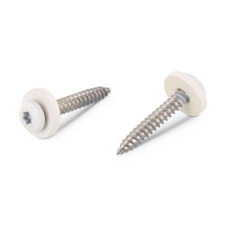 1 x Vis tôle Tête cylindrique TC TORX T15 + Rondelle Nylon 3.9X19 Inox A2 Blanc