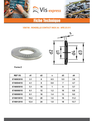 1 x Rondelles contact Inox A4 M6X18X1.4 L