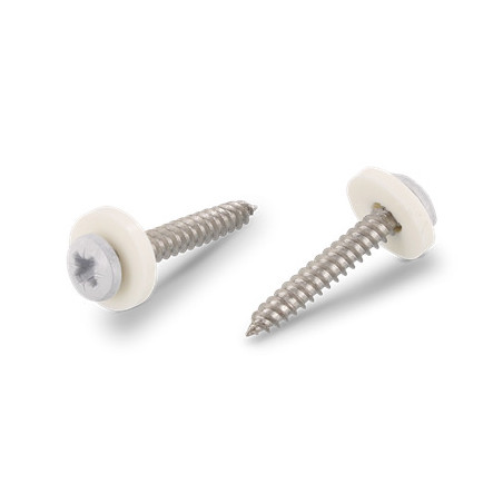 1 x Vis tôle Tête cylindrique TC Pozi N°2 + Rondelle Nylon 3.9X32 Inox A2 Blanc