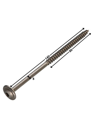 1 x Vis charpente tête disque Inox A2 8X140...