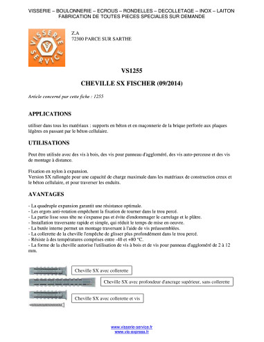 1 x Cheville Nylon à collerette Fischer SX 10X50