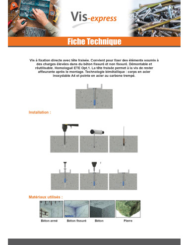 1 x Vis béton Tête fraisée TORX T45 8X60 Bimétal