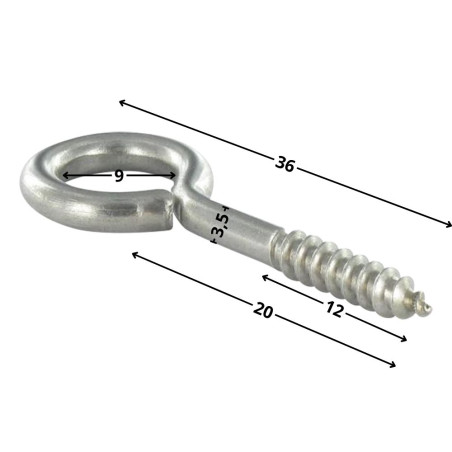 1 x Piton Bois 3.5X20 Filetée sur 12 Longueur total 36 Oeil 9 Inox A2