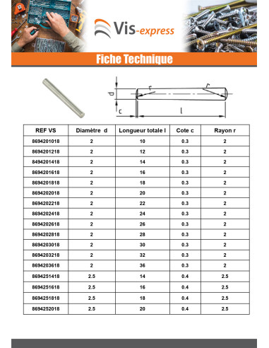 1 x Goupille Conique 2X28 Inox A1