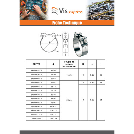 1 x Collier à tourillons pour tuyau épais et arme largeur de la bande 24 Diamètre 80 à 85 Inox W4