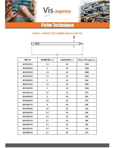 1 x Kg de pointes Tête homme Longueur 30...