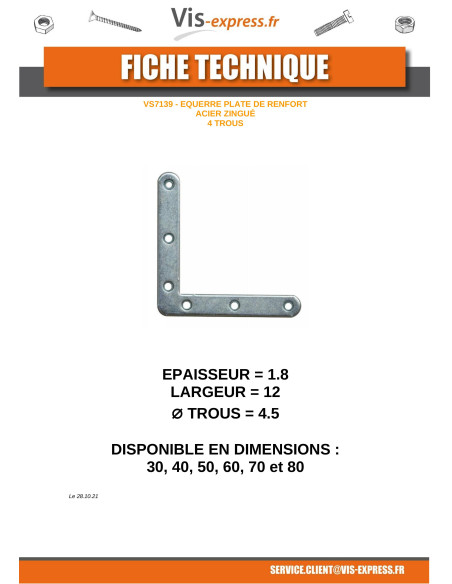 1 x Equerre Plate renfort Bout RONDS 80X80X12 Acier zingué