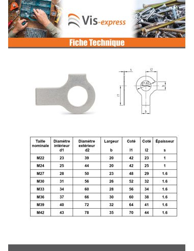 1 x Frein D Ecrou Equerre De Diamètre M22 Inox A2