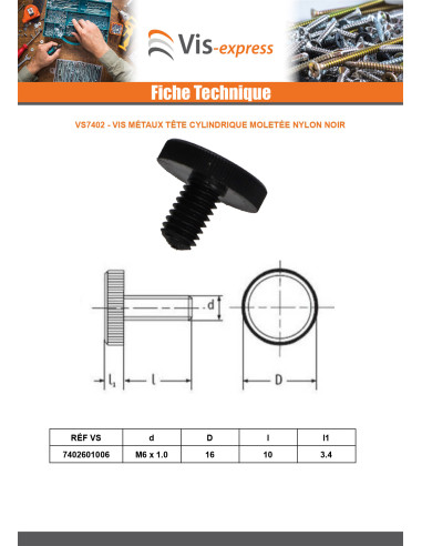 1 x Vis métaux nylon noir Tête cylindrique TC...