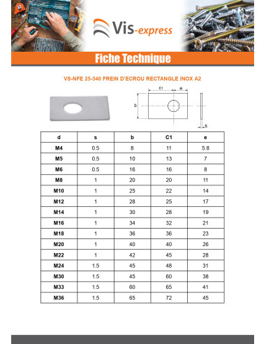 1 x Frein D Ecrou RECTANGLE De Diamètre M5 Inox A2