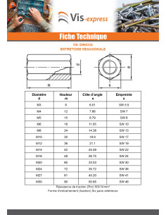 Manchon Hexagonal M4X12 Surplat 7 Acier zingué 2