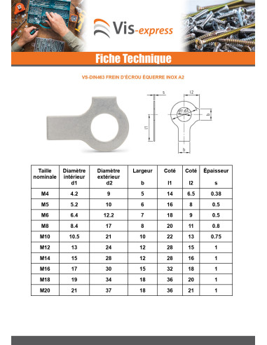 1 x Frein D Ecrou Equerre De Diamètre M8 Inox A2